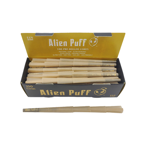 100 Alien Puff Black & Gold 1 1/4 Size Pre-Rolled Cones ( HP130 )