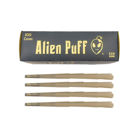 100 Alien Puff Black & Gold 1 1/4 Size Pre-Rolled Cones ( HP130 )