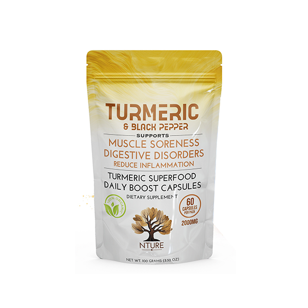 NTURE 2000mg Turmeric & Black Pepper Capsules - 60 Caps